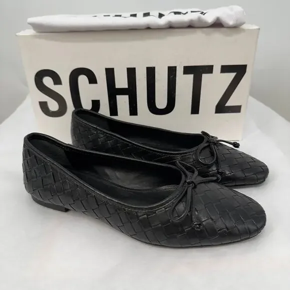 SCHUTZ New in Box Arissa Woven Ballet Square Toe Flat in Black // 6 - Picture 4 of 13